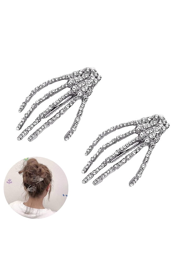 2PCS Hair Barrettes, Halloween Hair Accessories for Women Girls, Silver Skeleton Hand Hair Clips, Punk Horror Bone Hair Clip Barrettes for Party Cosplay