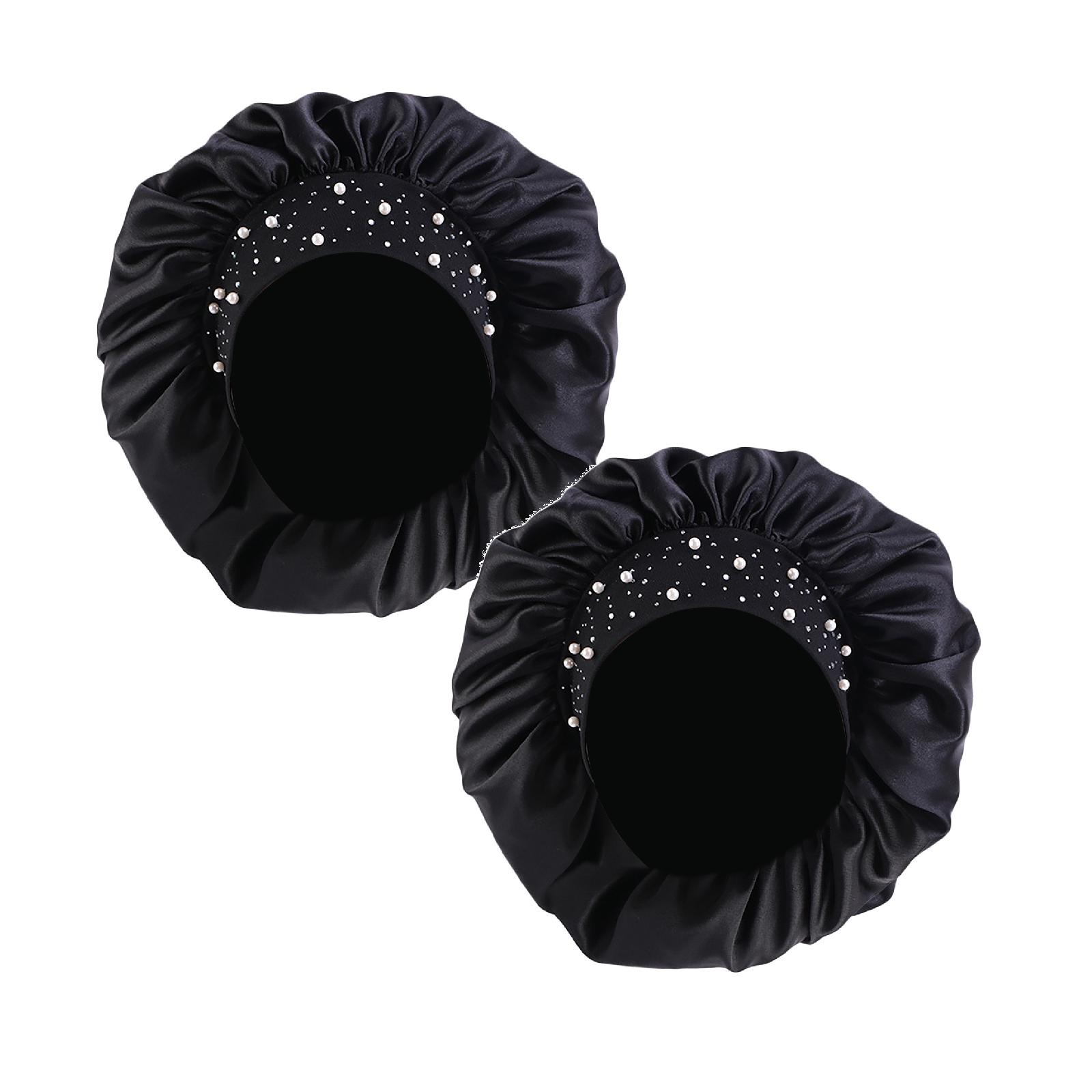 2PCS Hair Care Gypsophila Stretch WideBrimmed Night Cap,Satin Shower