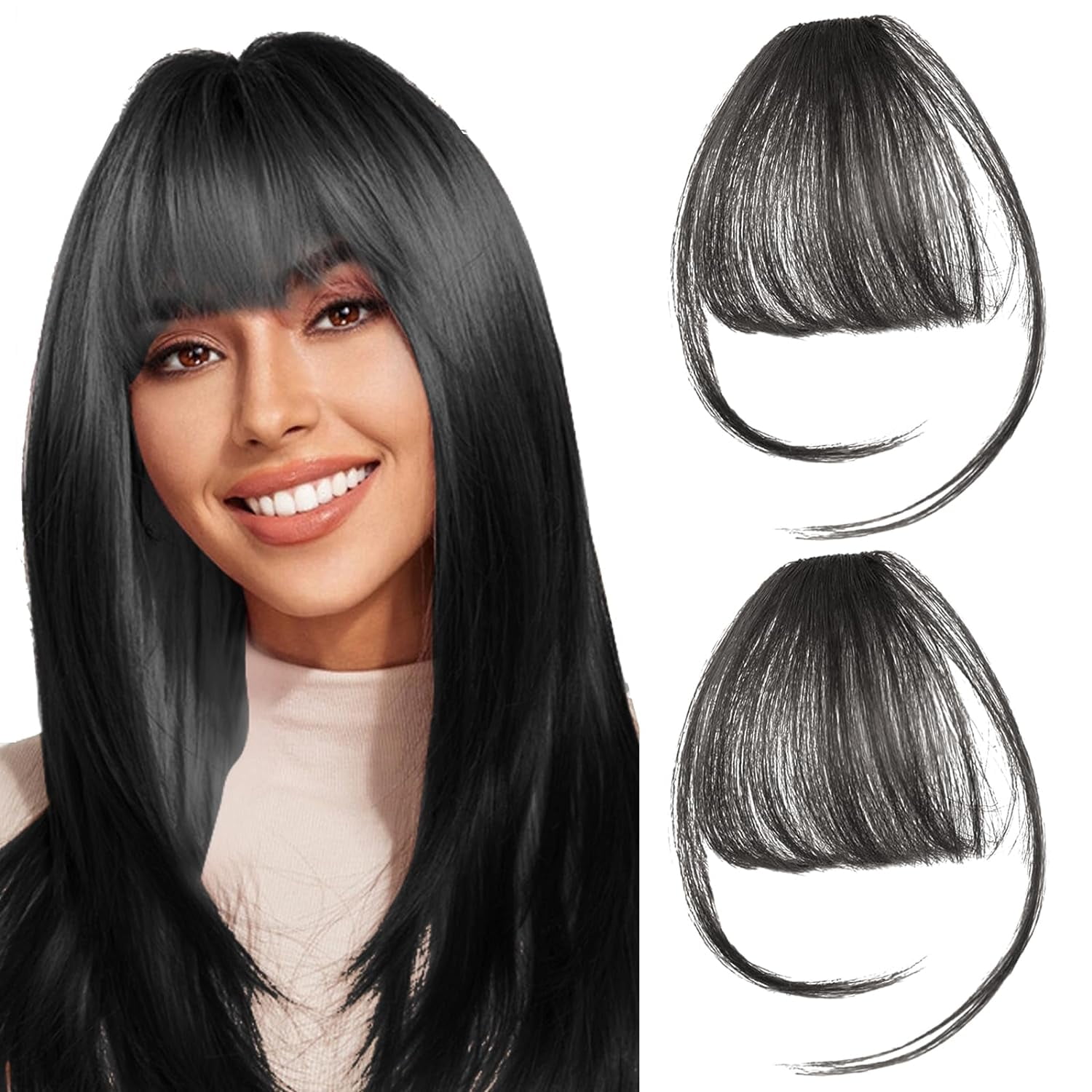 2PCS Hair Clip in Bangs Curved Bangs Hair Clip Wispy Bangs with Temples Hairpieces Bangs Clip in Hair Extensions Air Fringe Bangs Hair Extension Clips on Bangs for Women Girls Dark Brown
