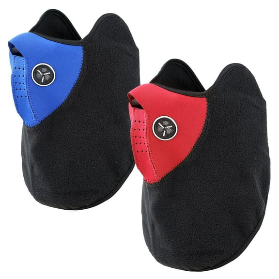 2PCS Half Face Mask TeqHome Breathable Warm and Windproof Dustproof Thermal Face Mask Neck Warmer Hood Winter Gear for Men Women Blue+Red