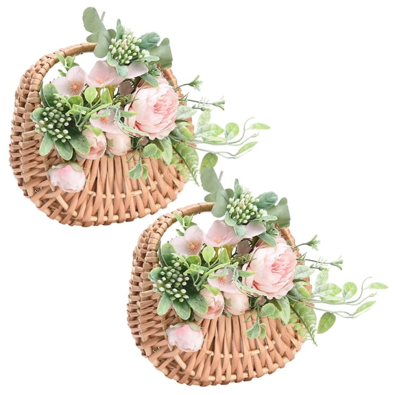 2PCS Half-Moon Mini Rattan Baskets with Plastic Lining Khaki Handwoven Storage Containers