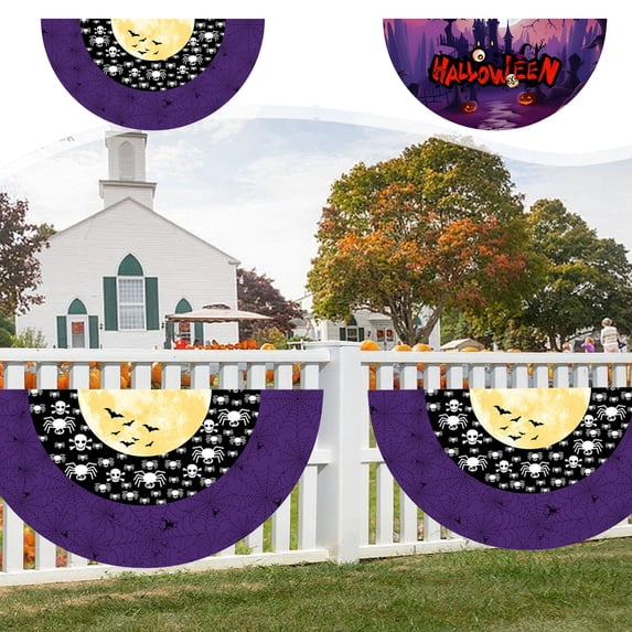 2PCS Halloween Bunting Halloween Flag Halloween Banners for Outside Halloween Flags Bunting Flags Outdoor Halloween Fan Flags Banners Halloween Courtyard Fence Wall Hangings Indoor Outdoor Decoration
