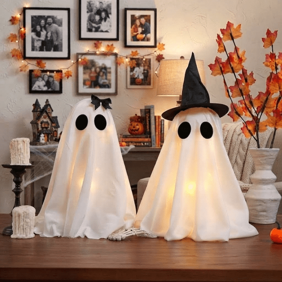 2PCS Halloween Decorations Outdoor Halloweens Party Decoration Indoor 19in Spooky Ghost Halloween Ghost Lights for Porches Yards Gardens Lawn