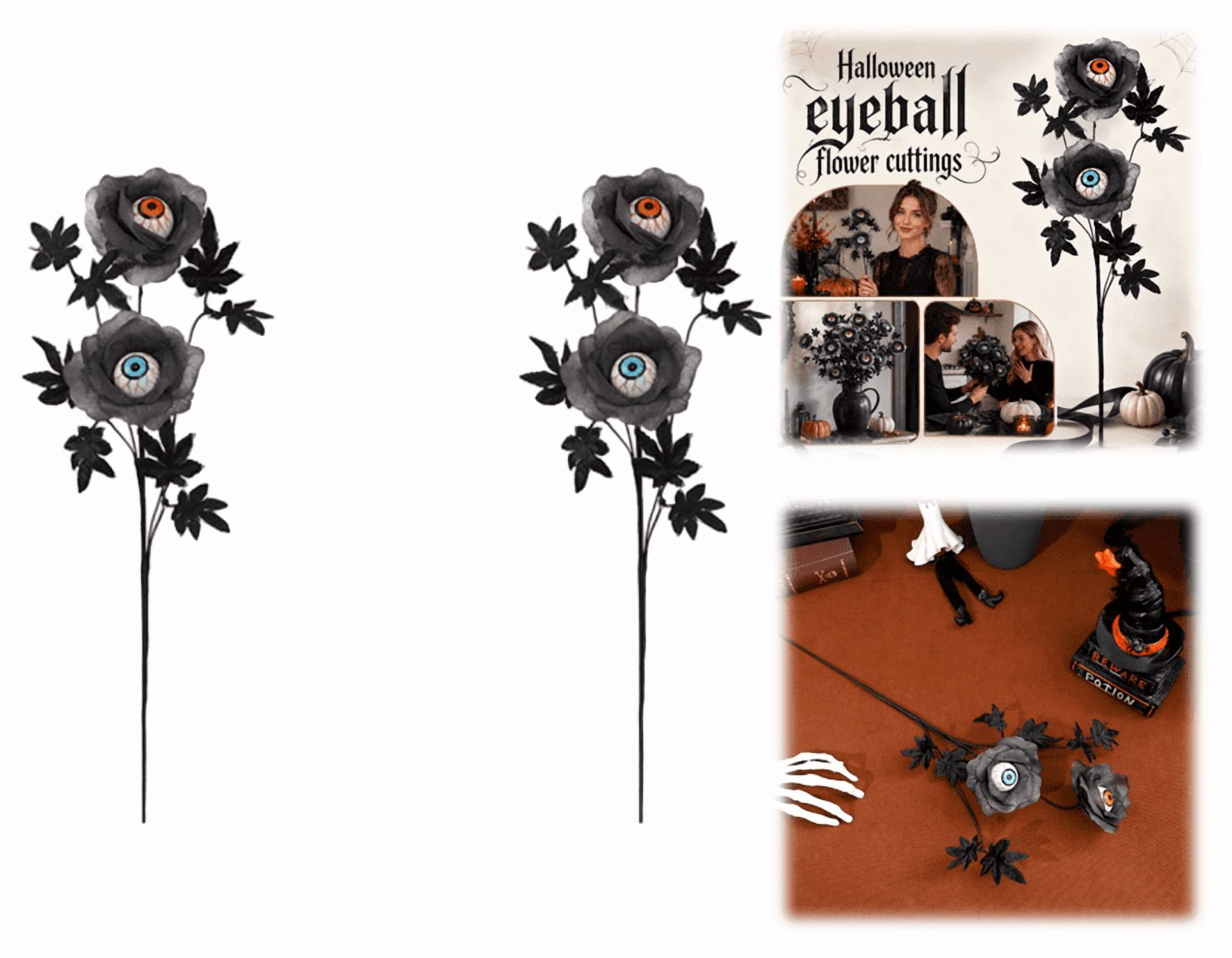 2PCS Halloween Eyeball Flowers, Horror Gothic Fake Rose Floral Picks ...