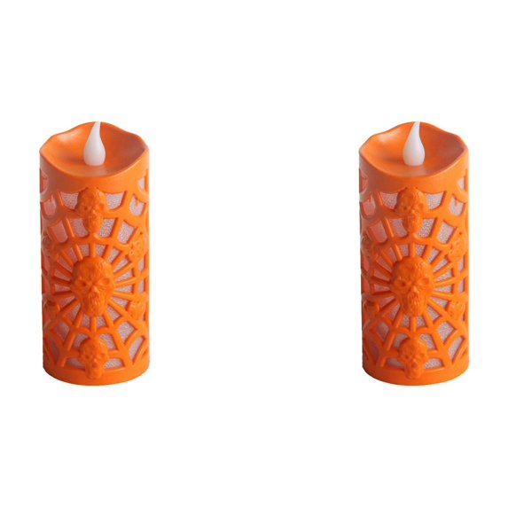 2PCS Halloween Flameless Candle Lights - Orange LED Flickering Candles Battery Operated - Realistic Votive Tea Lights for Pumpkin Decor, Thanksgiving, Christmas, Party & Festival Decoration
