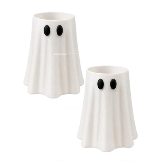 2PCS Halloween Ghost Can Holder with Matching Ghost Bottle Opener, Fun Ghost Figurine Table Decor, Universal Fit Replaceable Can Holder Halloween Cute Desktop Ghost Statue Decoration (White, 8.4oz)