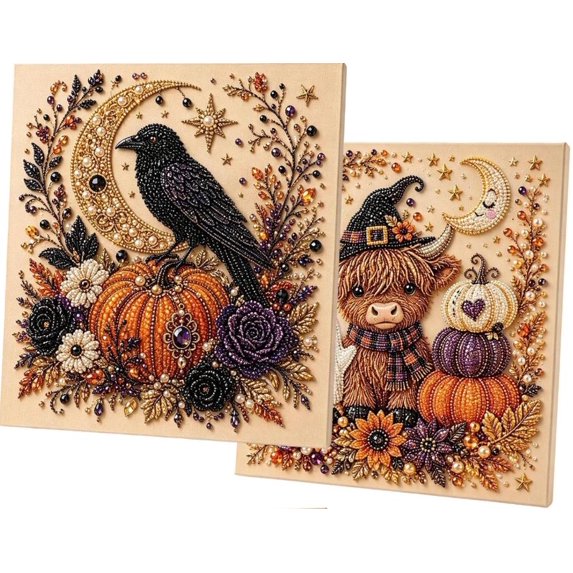 2PCS Halloween Ghost Pearl Art DIY Kit, Spooky Cute 3D Diamond Painting Crafts, DIY Fall Home Decor Wall Art, Beginner DIY Seasonal Party Gifts