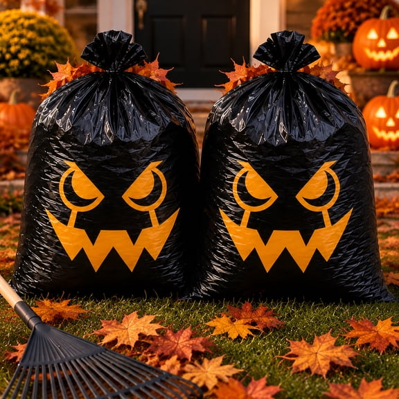 2PCS Halloween Leaf Bags, Pumpkin Ghost Trash Bags for Leaves with Twist Ties, Suitable for Halloween Yard Garden Outdoor Party Favors Decorations