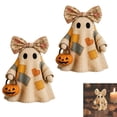 thumbnail image 1 of 2PCS Halloween Lighted Vintage Patchwork Ghost Decorations, Light Up Ghost with Pumpkin Lantern Halloween Decor, LED Ghost Figurine, Halloween Decorations for Home Office Tiered Tray, 1 of 8