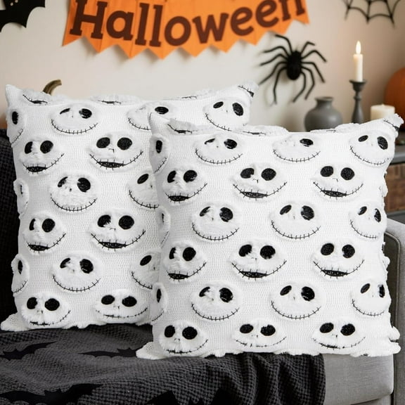 2PCS Halloween Pillow Covers 18x18 inch,Nightmare Be Christmas Throw Pillow Cases,Halloween Decor Soft Plush Faux Fur Wool Couch Cushion Case for Chair Sofa Bedroom Living Room