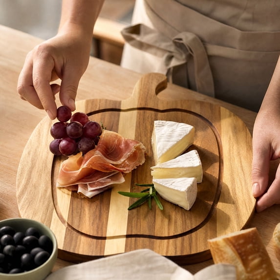 2PCS Halloween Pumpkin Shaped Wood Cutting Board for kitchen Decor, Gothic Cutting Boards with Handle, Charcuterie Wooden Boards, Serving Platter for Halloween Dinner Party Kitchen Table Home Decor