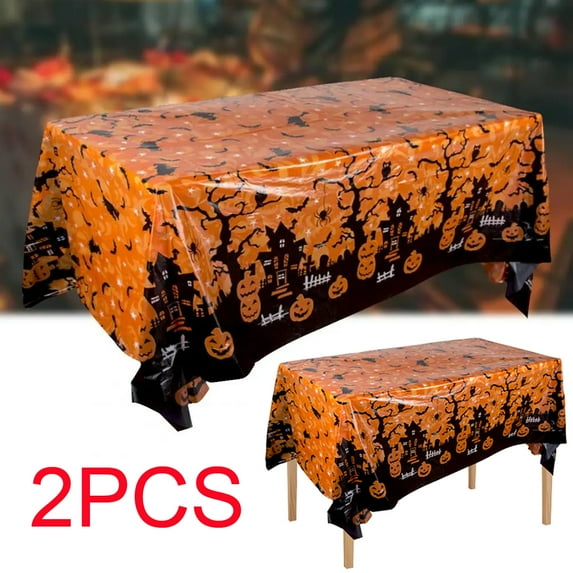 2PCS Halloween Tablecloth, Scary Pumpkin Rectangular Halloween Table Cover,Orange