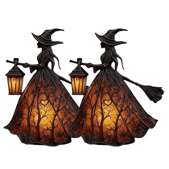 2PCS Halloween Witch Lamp, Spooky Gothic Witch Lamp Night Light with Warm Light,Spooky Decorative Standing Night Lights,Unique Halloween Desktop Decorative Nightlight for Office Home Bedside Lamp