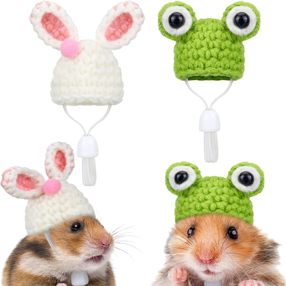 2PCS Hamster Hat Small Animals Cute Tiny Hat Mini Hand Knitted Hats for Snakes Pets Bearded Frog Bunny Costume Accessories Holiday Parties