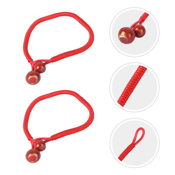 2PCS Handmade Braided Rope Bangles Bracelet Decors Couples Red Rope Bangles(Red)