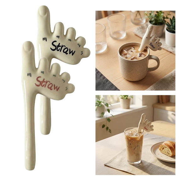 2PCS Handmade Ceramic Foot Straw, Reusable Funny Toe Shaped Stirrer, Dark Humor Gag Gift for Parties Office Home