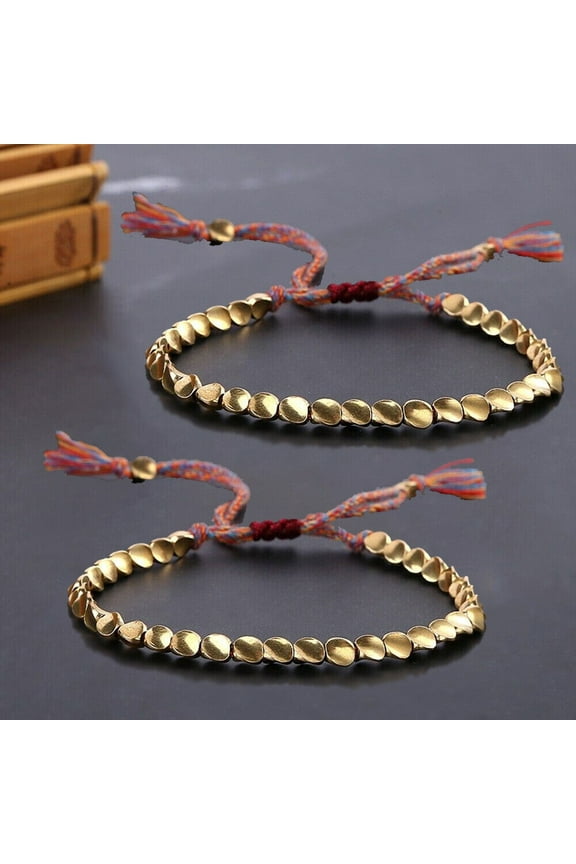 2PCS Handmade Tibetan Buddhist Braided Copper Beads Cotton String Women Bracelet USA