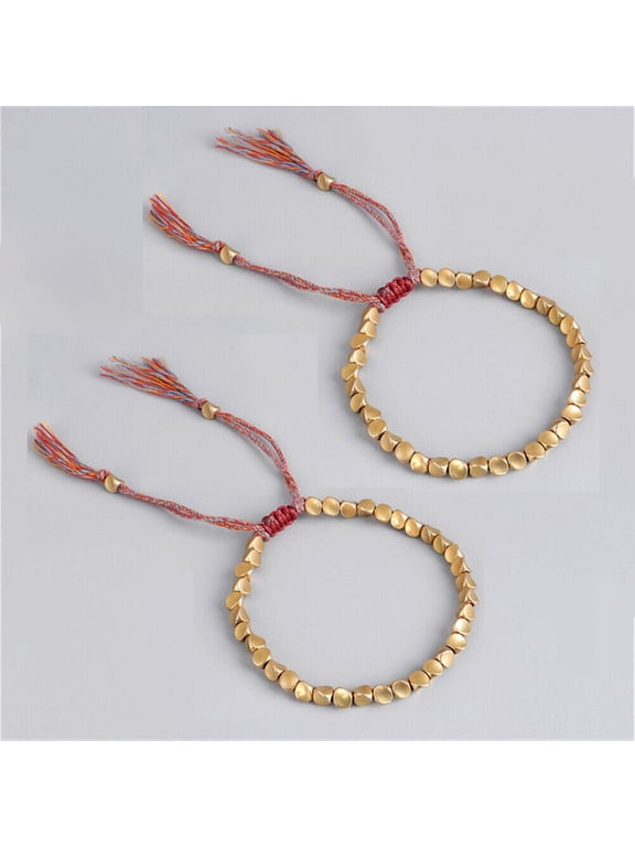 2PCS Handmade Tibetan Buddhist Braided Copper Beads Cotton String Women Bracelet
