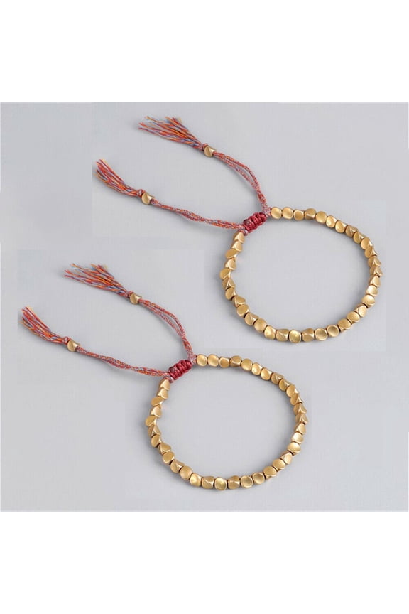 2PCS Handmade Tibetan Buddhist Braided Copper Beads Cotton String Women Bracelet