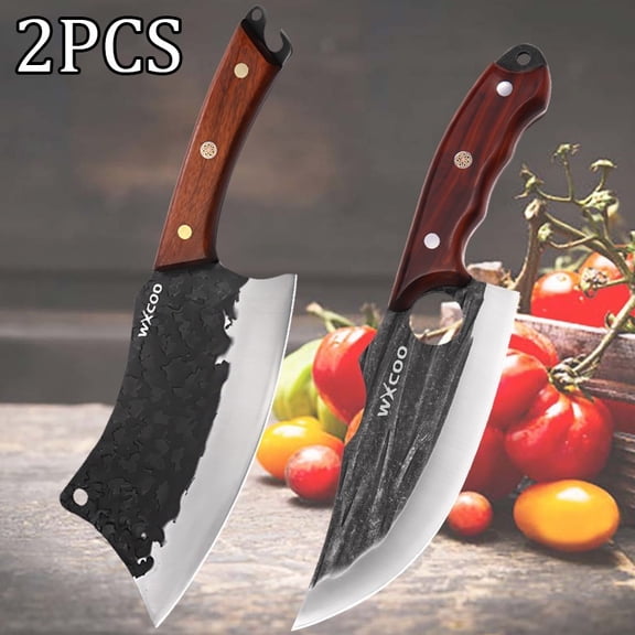 2PCS Handmade Utility Knife Stainless Steel Vegetable Chopper Forged Knife Multipurpose Knife Sharp Chef Knife Unique Knives for Cooking Kitchen Must Haves Fruit Fish Meat Cleaver Cutting Knife