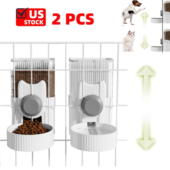 2PCS Hanging Cage Automatic Small Pet Food Bowl Water Bottle Dispenser, 1L Auto Gravity Pet Feeder and Waterer Set Kennel Feeding Station Crate Feeder Dish for Rabbit Puppy Cats Ferret