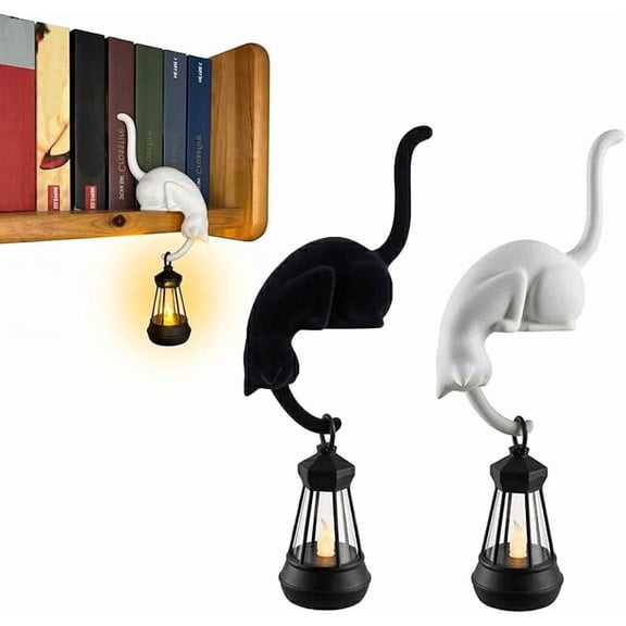 2PCS Hanging Cat Shelf Decoration Model with LED Lantern Perfectly Fits Shelving Units | PETG Material | Serves as Both Shelf Decor and Night Light | The Ideal Gift for Cat Lovers(xxw)