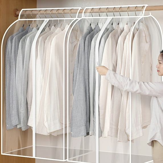 2PCS Hanging Garment Bags For Storage Garment Rack Cover,Moth Proof Garment Bags,Suit Bags Organizer 2PCS Hanging Clothes Cover With Zipper Translucent Dustproof Waterproof