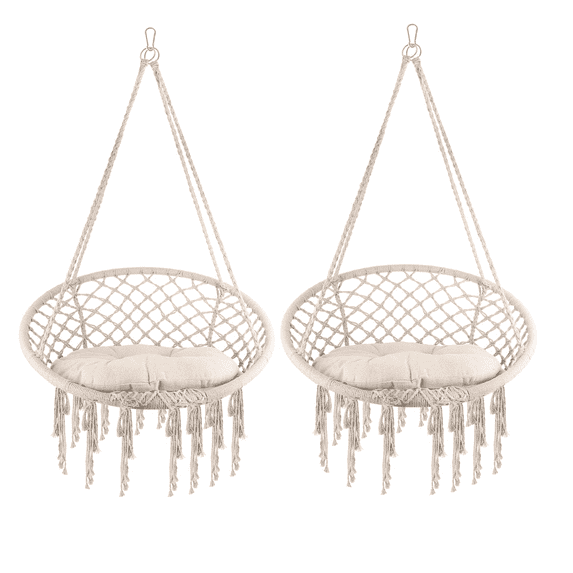 2PCS *Hanging Swinging Macrame Chair, 330LBS Heavy Duty, 31.5" Wide Cotton Seat, Knitted Rope and Steel O-Rings for Bedroom Patio Balcony Indoor Outdoor (Black)