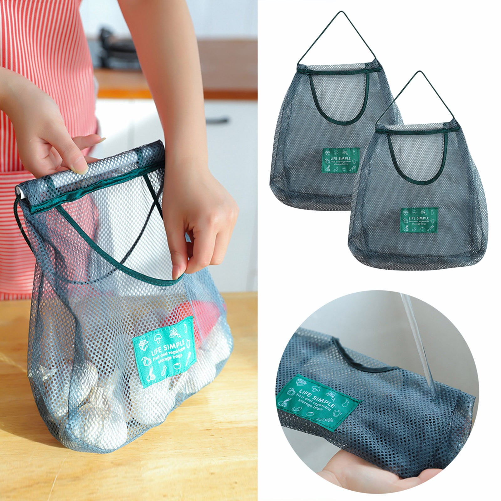 2PCS Hanging Vegetable And Fruit Storage Bag Kitchen Sundries Hanging