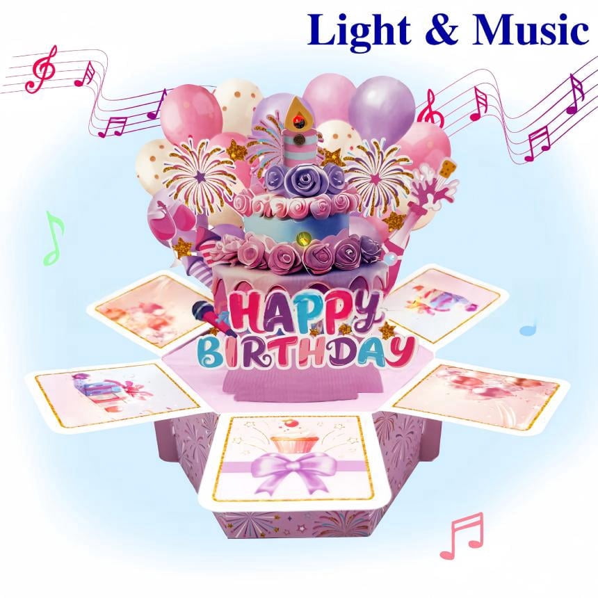 2PCS Happy Birthday Cards With Message Funny 3D Pop Up Card Fireworks ...