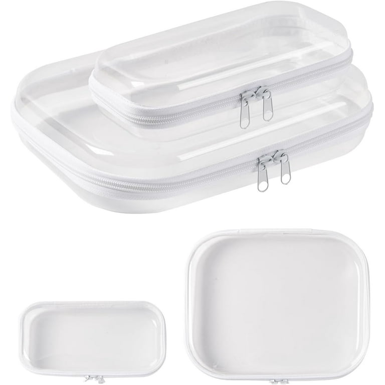2PCS Hard Zipper Case,Clear Plastic Storage Box,Clear Hard Shell