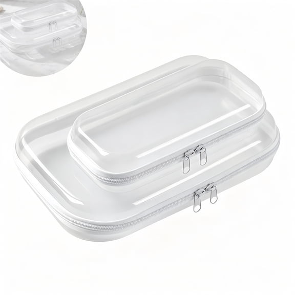2PCS Hard Zipper Case,Clear Plastic Storage Box,Clear Hard Shell Zipper Case,Portable Item Storage Box,Travel Organizer Box for Cosmetics,Stationery