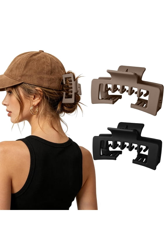 2PCS Hat Hair Clips for Women, Large Claw Clips for Baseball Cap & Trucker Hat, Heavy-Duty Non-Slip Strong Hold for Thick Hair, Works with All Hair Types & Hat Styles