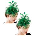 2PCS Hat for Women Feather Tea Party Bridal Wedding Cocktail Mesh Flower Headband Hair Clip