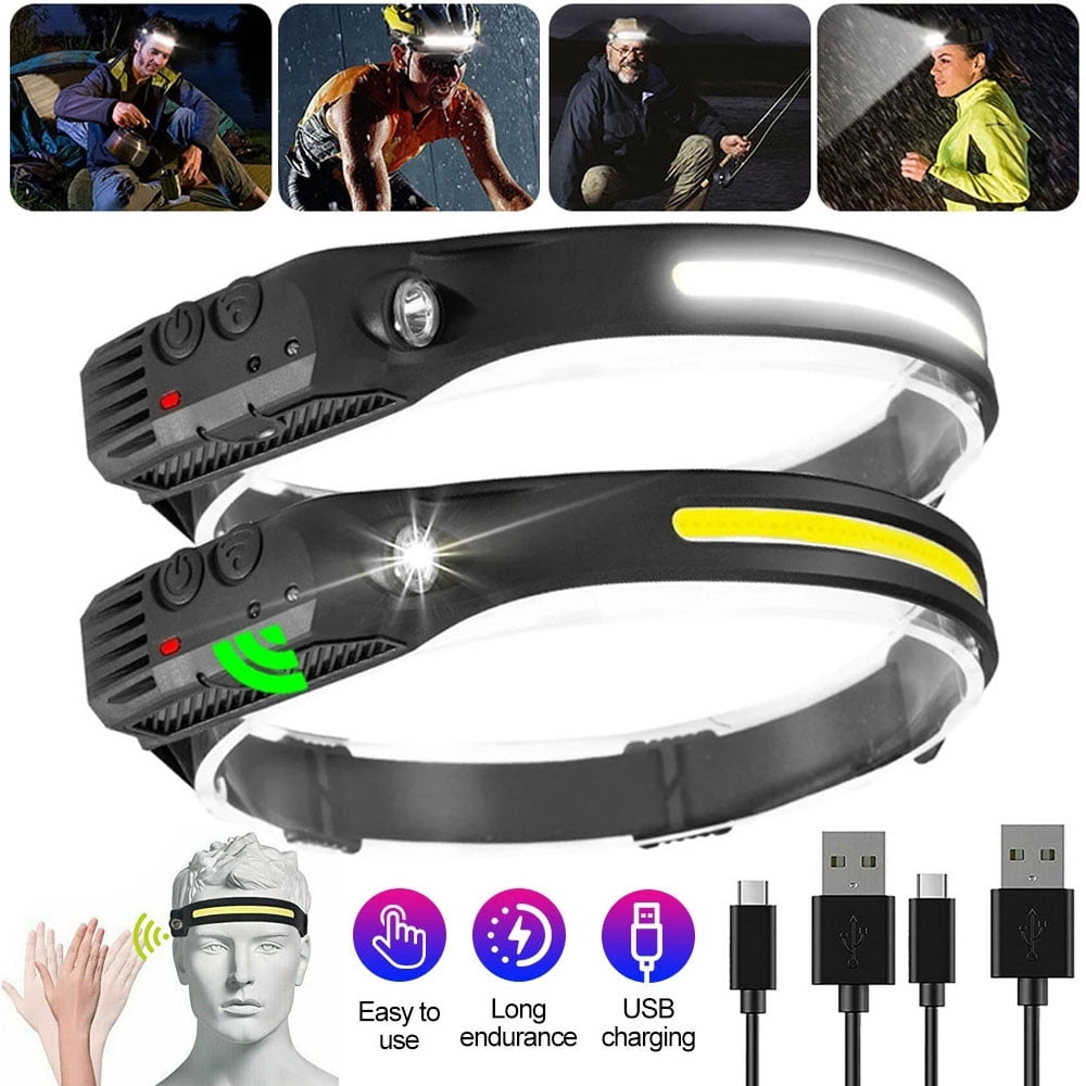 2PCS Headlamp Rechargeable , 230° Wide Beam Head Lamp LED with Motion