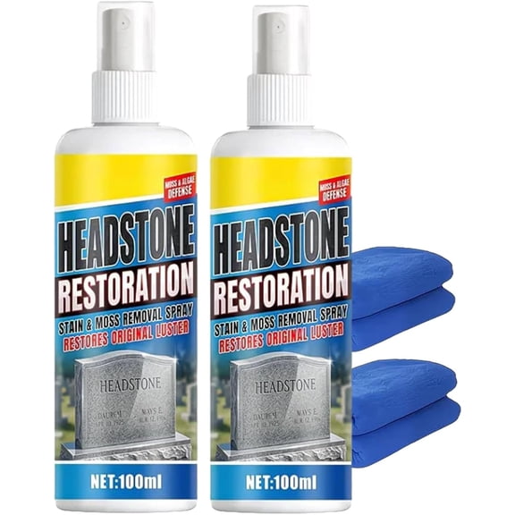 2PCS Headstone Restoration and Cleaning Spray - Tombstone Monument Cleaner for Granite Marble Cemetery Memorials - Gentle Stone Care Formula 100ml/3.4oz(C)