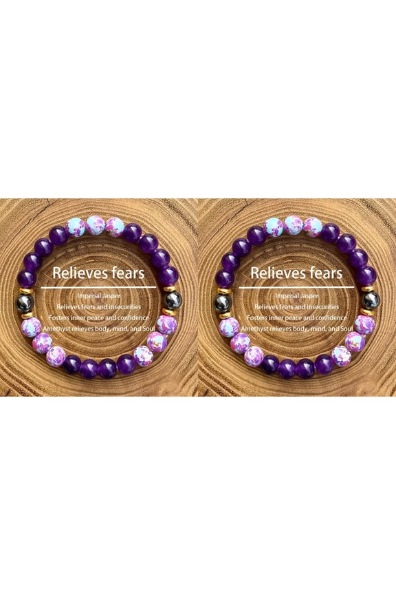 2PCS Healing Bracelet - Natural Stone Bead Stretch Bracelet for Anxiety Relief, Chakra Balancing Gemstone Jewelry for Women & Men, Handmade Elastic Beaded Bracelet