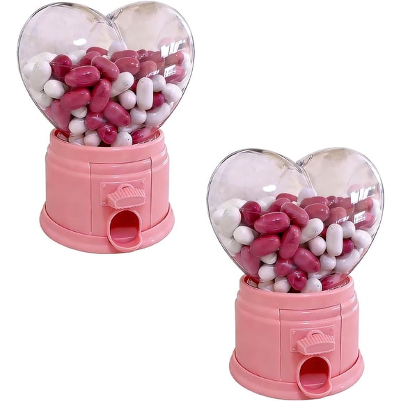 2PCS Heart Shaped Candy Dispenser - Valentine Candy Dispenser Machine, Small Gumball Machine for Party Favors, Teacher Gifts, and Valentine's Day Exchange Treats, Heart-shaped Candy Machine