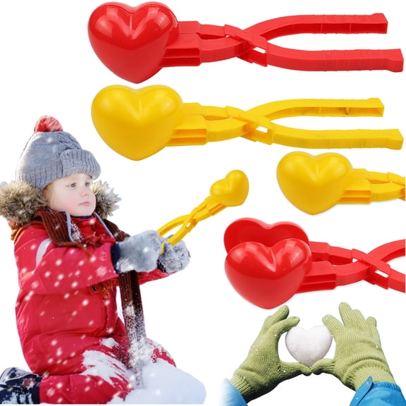 2PCS Heart Snowball Maker Heart Shape Snowball Clip, Snow Ball Molds Fun Winter Outdoor Activities Snow Games (Red)