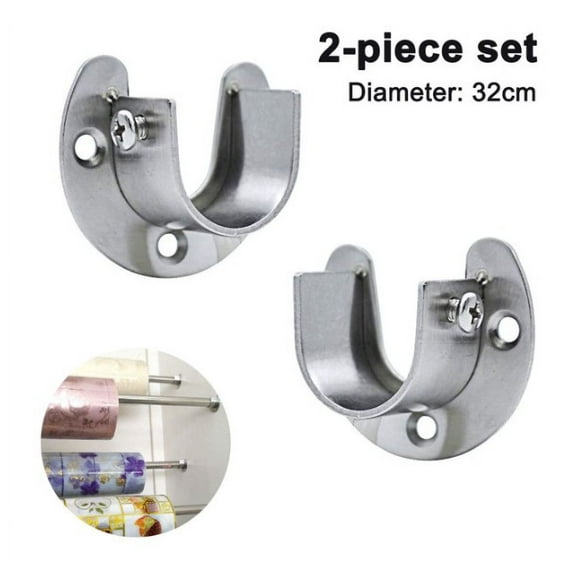 2PCS Heavy Duty Closet Rod End Supports,U Shaped Flange Rod Holder With Screws For Wardrobe Bracket Shower Curtain Rod,Closet Rod Bracket,U-Shaped Stainless Steel Curtain Rod Holders,Silver,1.3x0.78"