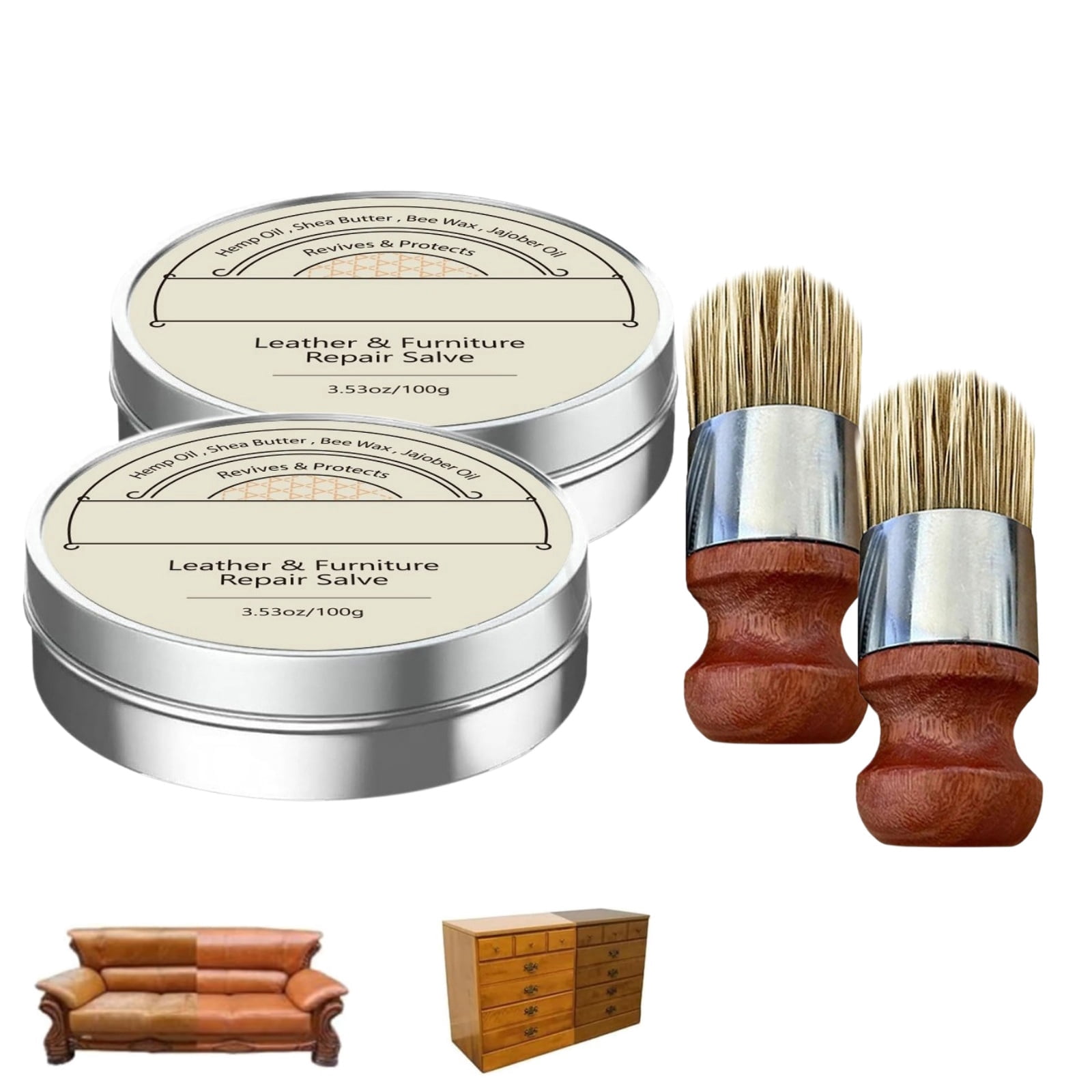 2PCS Leather Restoration Cream,  Leather Cream, Leather Conditioner,Leather & Furniture Repair Salve + Applicator Brush, for Couches and Furniture, Repair Salve for Car Sea