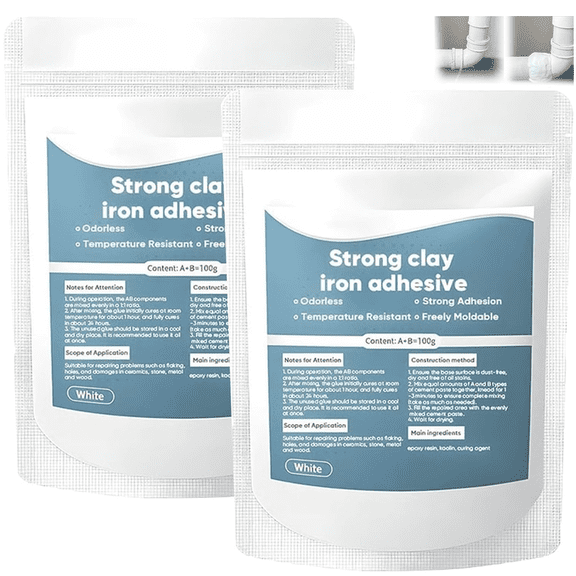 2PCS High-Strength Multi-Purpose Repair Clay Steel Reinforced Epoxy Putty Waterproof Repair Filler Putty for Metal Wood Ceramic Stone Tile and Plastic, Filling Cracks Holes and Surface Repairs