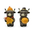 thumbnail image 1 of 2PCS Highland Cow Figurines Autumn Pumpkin Maple Highland Cow Gnomes Leaf Scottish Resin Statue Calf Lovers Gifts for Fall Home Garden Kitchen Office Tiered Tray Table Decor, 1 of 9