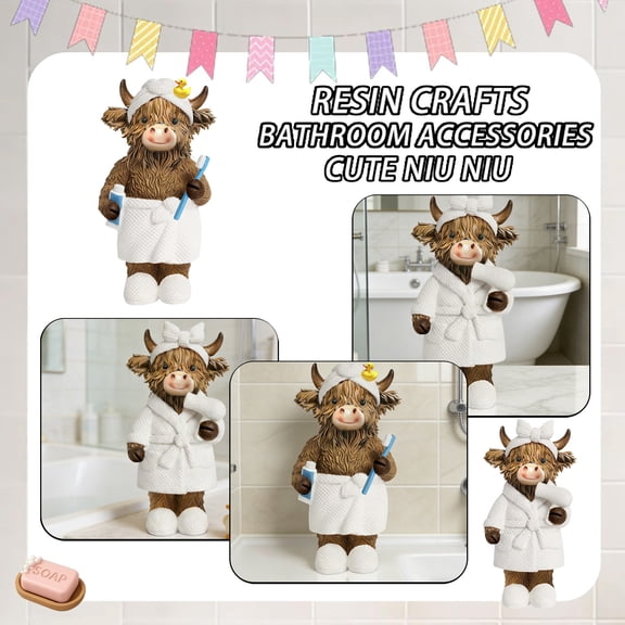 2PCS Highland Cow Resin Figurine Tabletop Decor, Cute Farm Animal Home and Garden Accent, 4.9 Inch