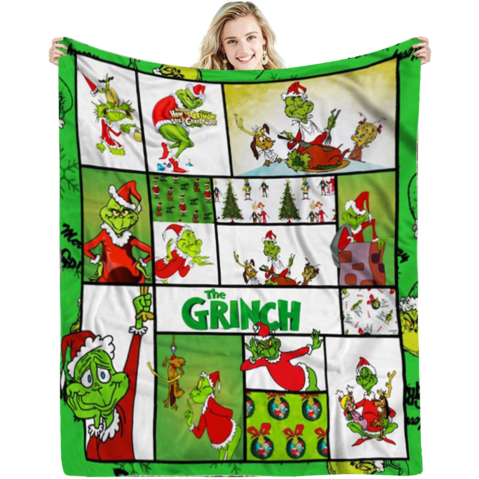 2PCS Hilehuti Christmas Clearance Blanket,Funny Christmas Green Plush