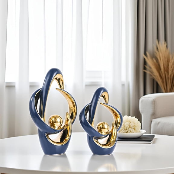 2PCS Home Decor Accent Ceramic Statue Abstract Sculptures Centerpieces Mid  Modern Decor for Tables Coffee Table top Decorations for Living Room Desktop Shelf Dining Room Kitchen (Blue)