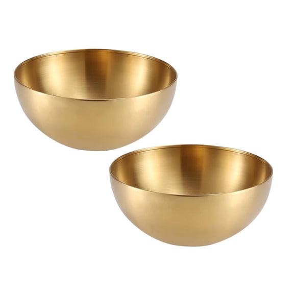 2PCS Home Decor Korean Stainless Steel Bowl Purpose Dish Bowl Cold Bowl Wind Round Sanding Gold Bowl