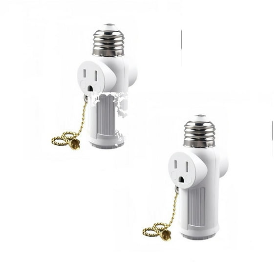 2PCS Home Decor Letaclanic Light Socket To Plug Adapter 2 Pack Pull Chain 2/3 Prong Light Socket Adapter E26/E27 Light Bulb Socket Polarized Plug Converter For Garages Living Rooms