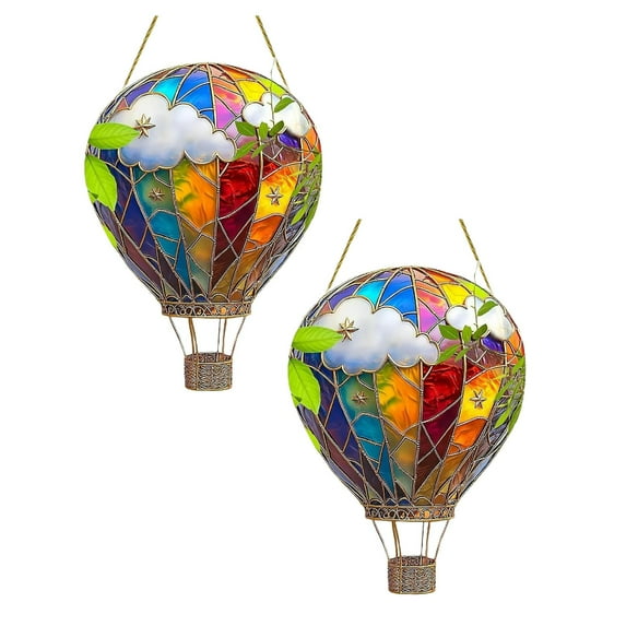 2PCS Hot Air Balloon Solar Lantern, Flickering Flame Pathway Light, Weather Resistant Hanging Design, Glow Illumination, Great for Yard, Patio, Porch, Wedding, Holiday, Seasonal Decor