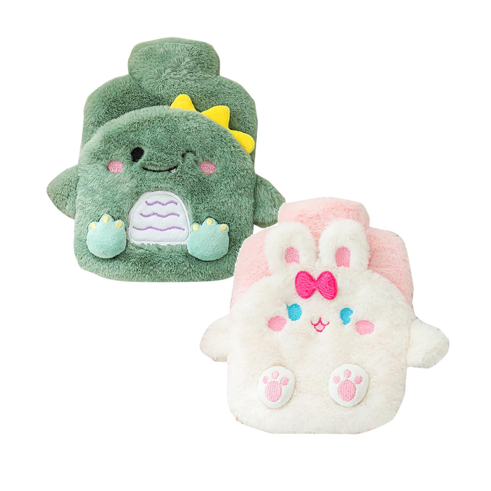 2PCS Hot Water Bottle with Cute Fleece Cover,Water Bag for Hot and Cold